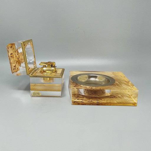 1970S Prachtige rookset van Stilform in Lucite en messing gegalvaniseerd goud 24K. Gemaakt in Italië