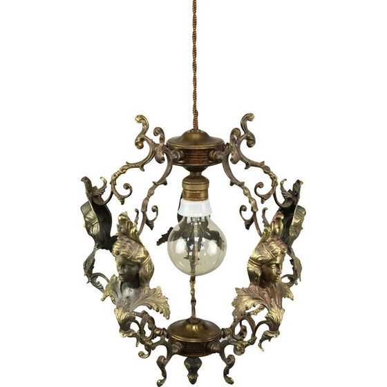 Image 1 of Vintage hanglamp in verguld en gepatineerd brons