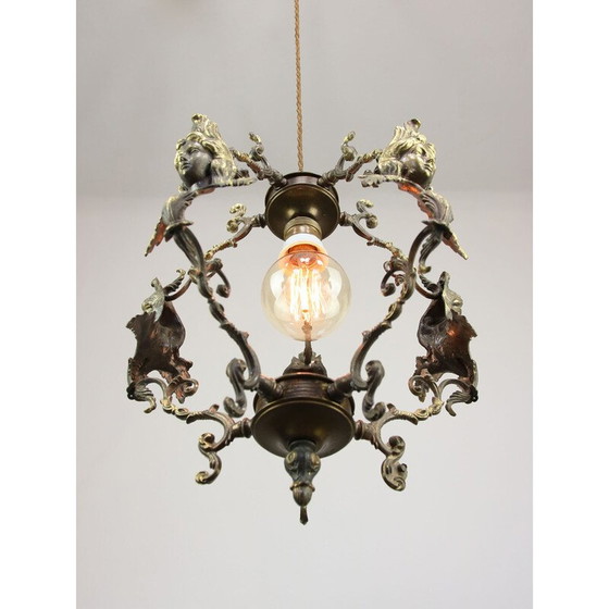 Image 1 of Vintage hanglamp in verguld en gepatineerd brons