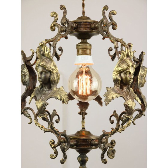 Image 1 of Vintage hanglamp in verguld en gepatineerd brons