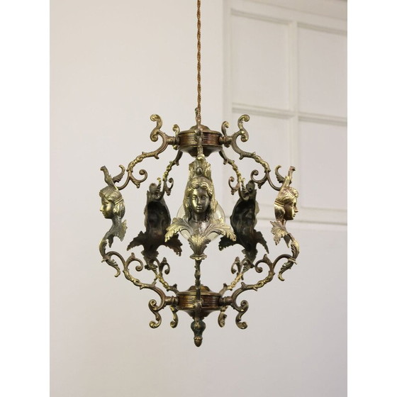 Image 1 of Vintage hanglamp in verguld en gepatineerd brons