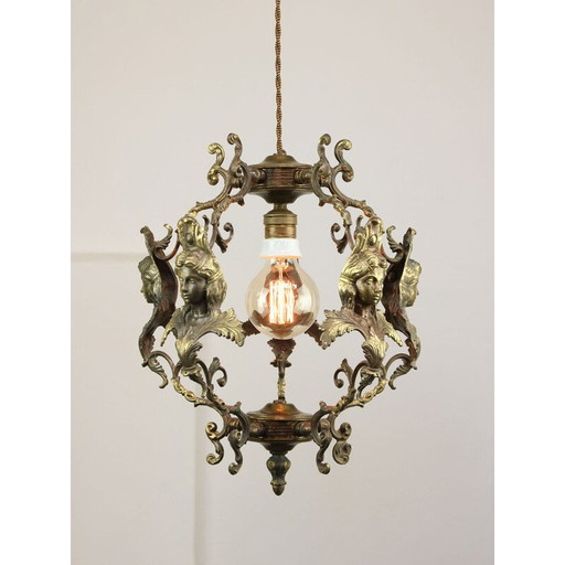 Vintage hanglamp in verguld en gepatineerd brons