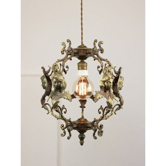 Image 1 of Vintage hanglamp in verguld en gepatineerd brons