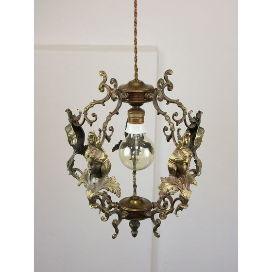 Image 1 of Vintage hanglamp in verguld en gepatineerd brons