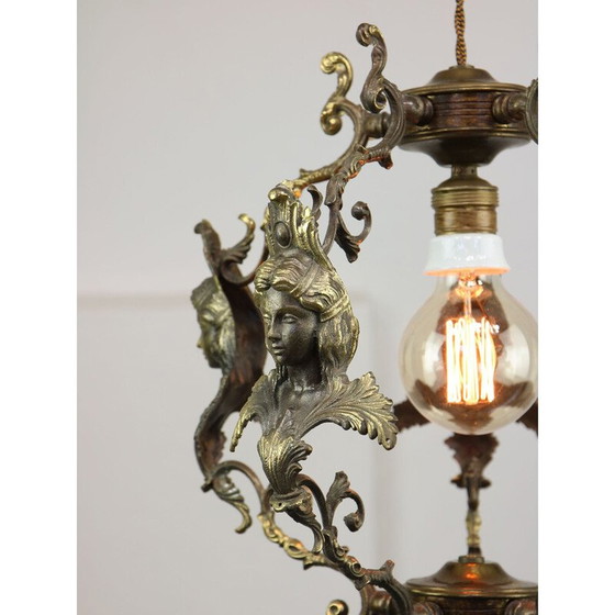 Image 1 of Vintage hanglamp in verguld en gepatineerd brons