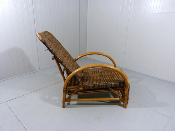 Image 1 of Tweekleurige vintage rotan ligstoel 1950-60er jaren