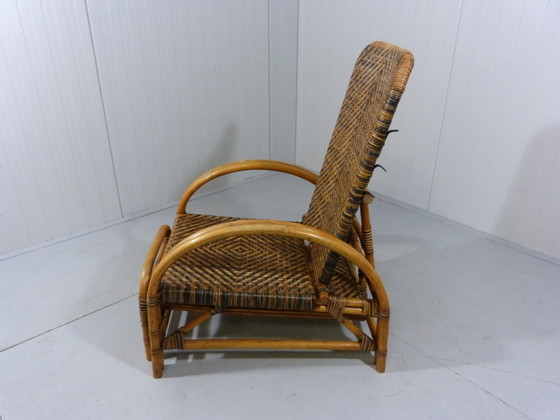 Image 1 of Tweekleurige vintage rotan ligstoel 1950-60er jaren