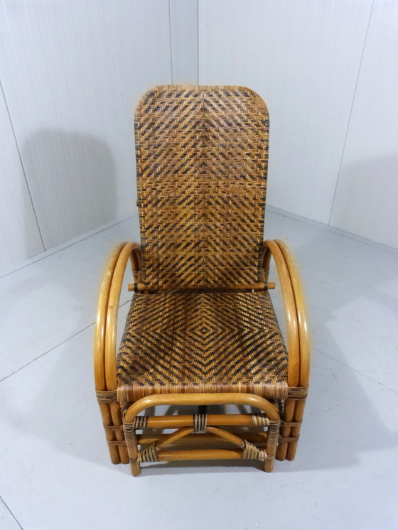 Image 1 of Tweekleurige vintage rotan ligstoel 1950-60er jaren