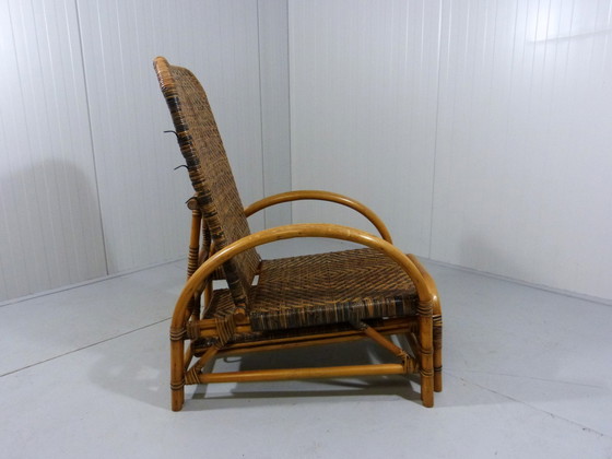 Image 1 of Tweekleurige vintage rotan ligstoel 1950-60er jaren