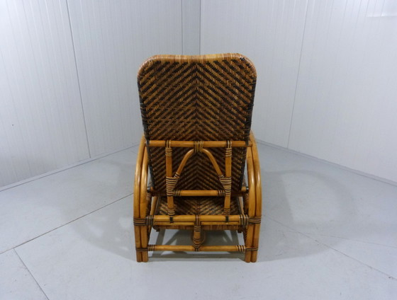 Image 1 of Tweekleurige vintage rotan ligstoel 1950-60er jaren