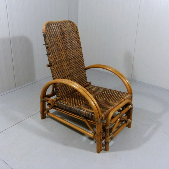 Image 1 of Tweekleurige vintage rotan ligstoel 1950-60er jaren