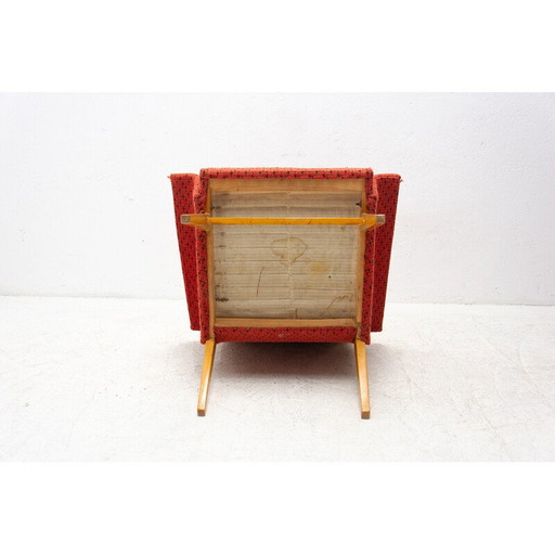 Vintage fauteuil in beukenhout en stof van Jaroslav Šmídek, Tsjecho-Slowakije 1960