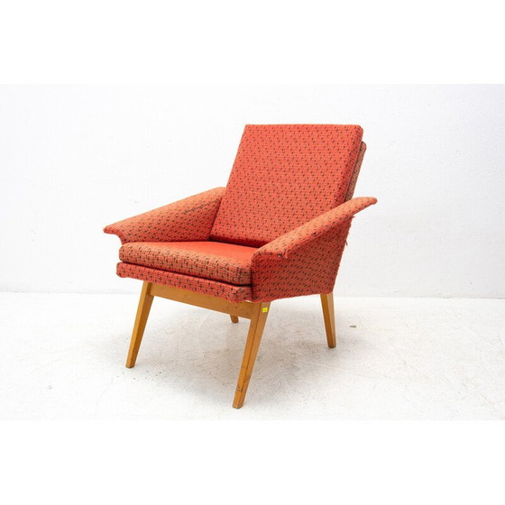 Image 1 of Vintage fauteuil in beukenhout en stof van Jaroslav Šmídek, Tsjecho-Slowakije 1960