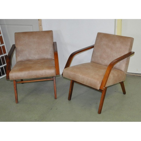 Image 1 of Paar Cesky Nabytek fauteuils in leer - jaren 1960