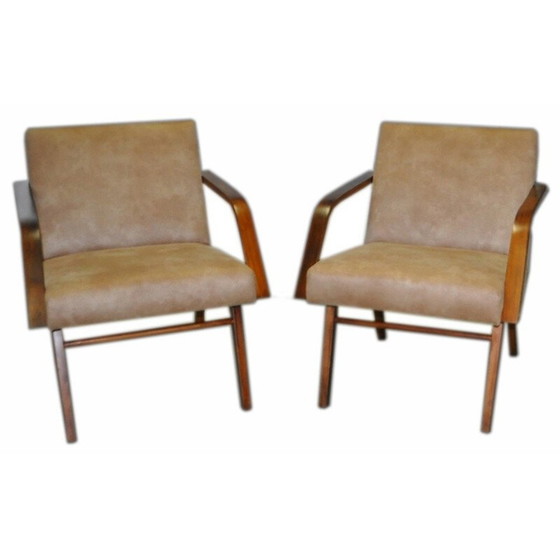 Image 1 of Paar Cesky Nabytek fauteuils in leer - jaren 1960