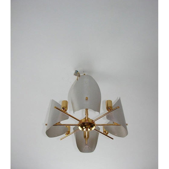 Image 1 of Vintage kroonluchter van aluminium en messingstaal, jaren 1970