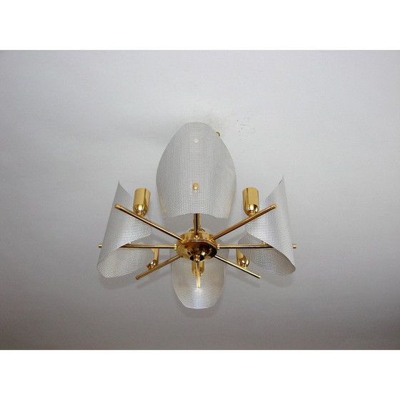 Image 1 of Vintage kroonluchter van aluminium en messingstaal, jaren 1970