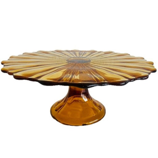 Art Deco Taartplateau amber Val St. Lambert 1930's