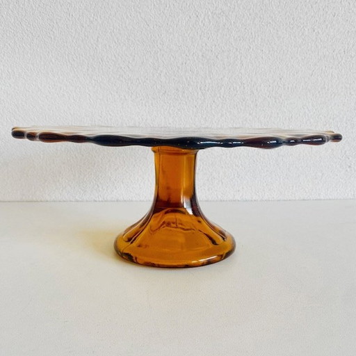 Art Deco Taartplateau amber Val St. Lambert 1930's