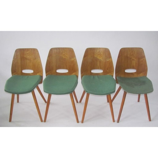 Set van 4 vintage Lollipop-stoelen in fineer van Fr. Jirák voor Tatra, Tsjecho-Slowakije 1950