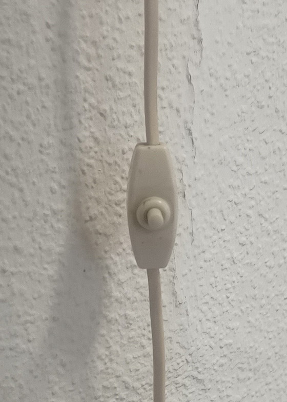 Image 1 of Vijftiger Jaren Schaarlamp Teakhout Met Rotan Kap