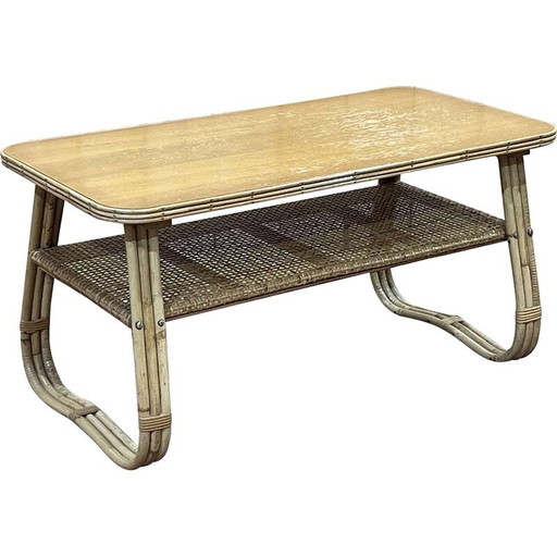 Vintage rotan en rieten salontafel, 1970