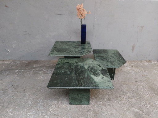 3 X Green Marble Coffee Tables