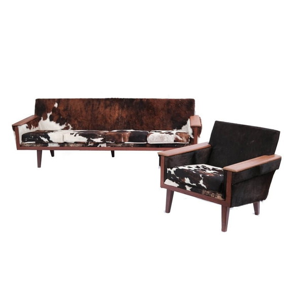 Image 1 of Vintage woonkamer set in koeienleer, Noorwegen 1970