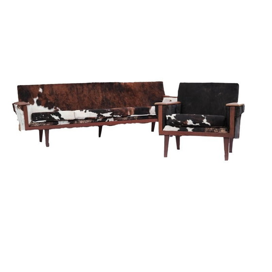 Image 1 of Vintage woonkamer set in koeienleer, Noorwegen 1970