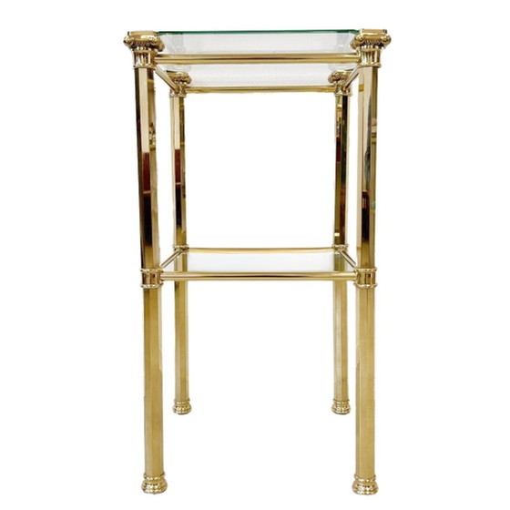 Image 1 of Hollywood Regency bijzettafel etagère messing glas 1970s