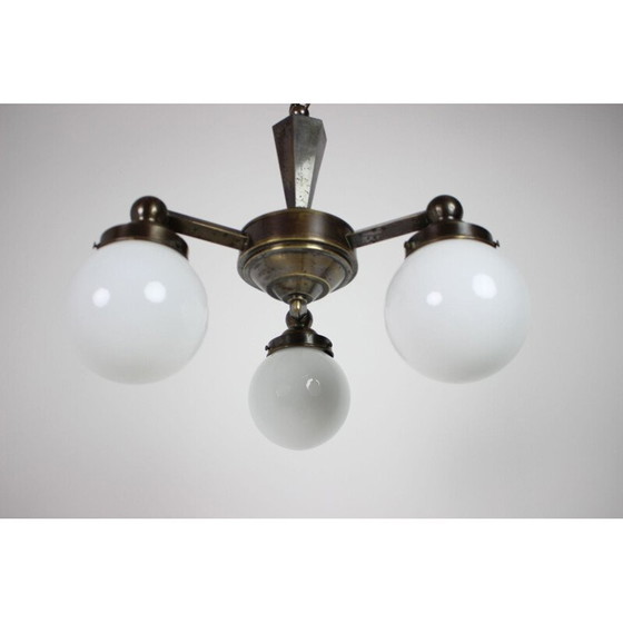 Image 1 of Vintage art deco kroonluchter van metaal en glas, Tsjecho-Slowakije 1920