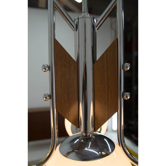 Image 1 of Vintage houten en chromen functionalistische kroonluchter, jaren 1940