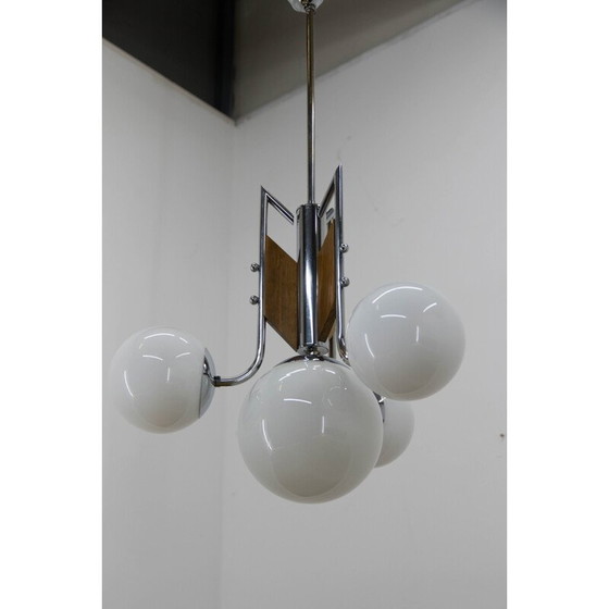 Image 1 of Vintage houten en chromen functionalistische kroonluchter, jaren 1940