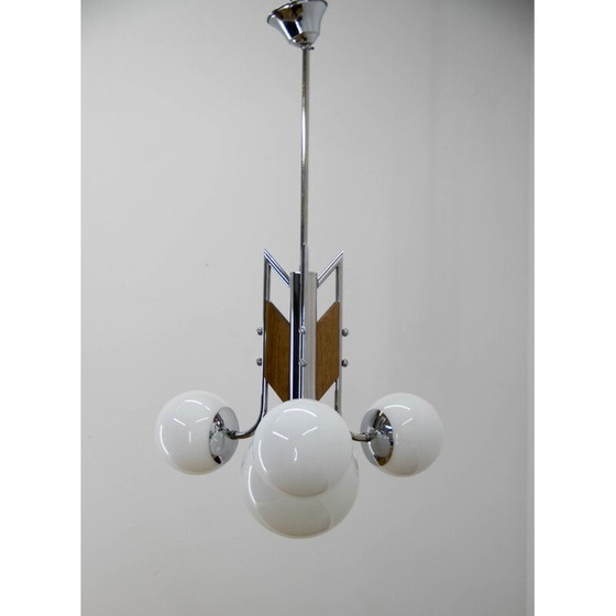 Image 1 of Vintage houten en chromen functionalistische kroonluchter, jaren 1940