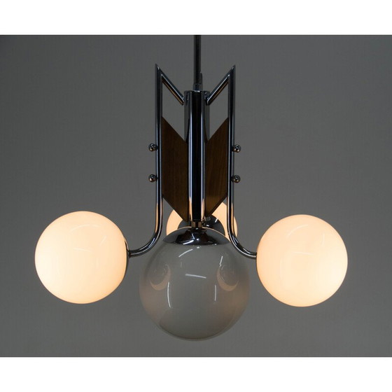 Image 1 of Vintage houten en chromen functionalistische kroonluchter, jaren 1940