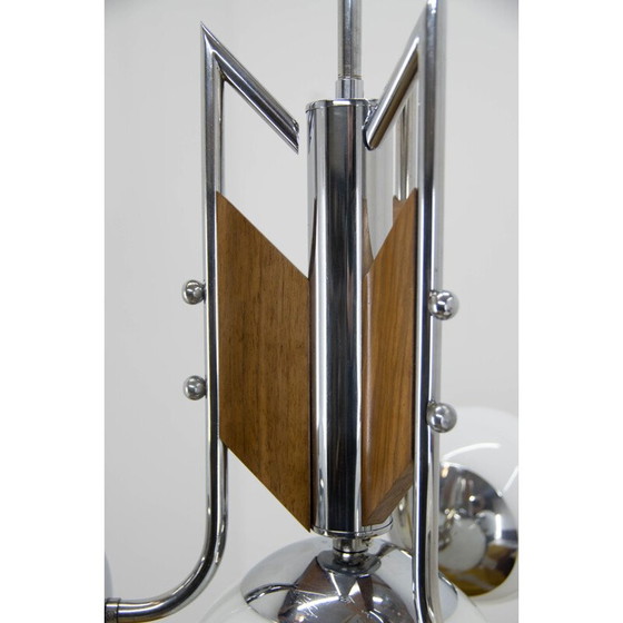 Image 1 of Vintage houten en chromen functionalistische kroonluchter, jaren 1940