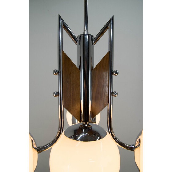 Image 1 of Vintage houten en chromen functionalistische kroonluchter, jaren 1940
