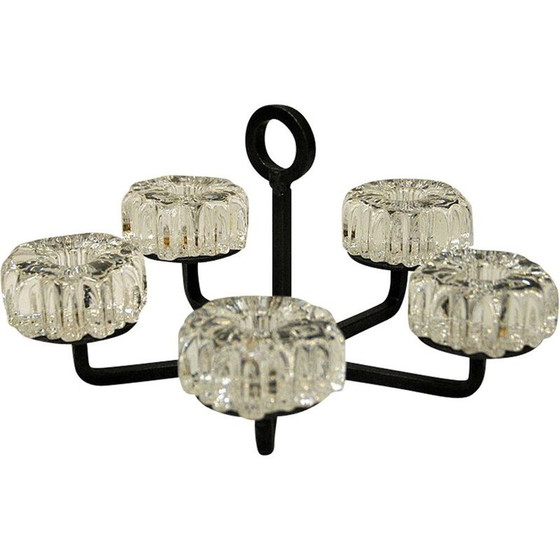 Image 1 of Vintage kandelaar van glas, kristal en ijzer van Willy Johansson voor Hadeland Glassverk, Noorwegen 1970