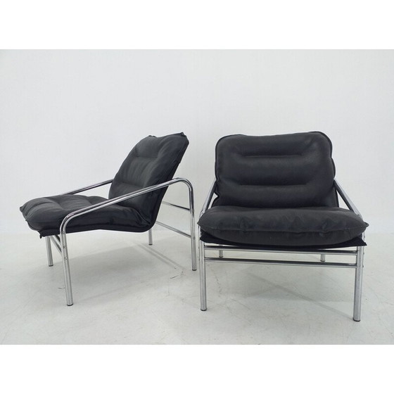 Image 1 of Paar vintage zwarte fauteuils, Duitsland 1970