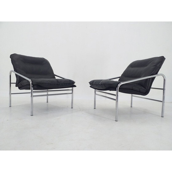 Image 1 of Paar vintage zwarte fauteuils, Duitsland 1970