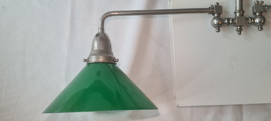 Image 1 of Vintage/Industriële Zilver Groene Hanglamp of vloerlamp Biljartlamp