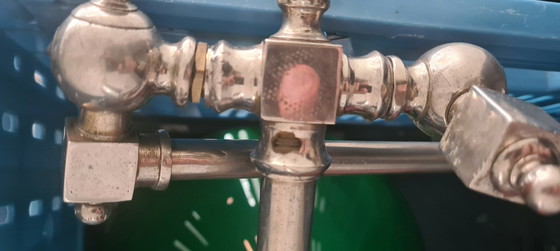 Image 1 of Vintage/Industriële Zilver Groene Hanglamp of vloerlamp Biljartlamp