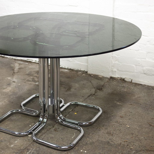 Italiaanse eettafel met gerookt glazen blad uit Mid Century, Giotto Stoppino, 1970