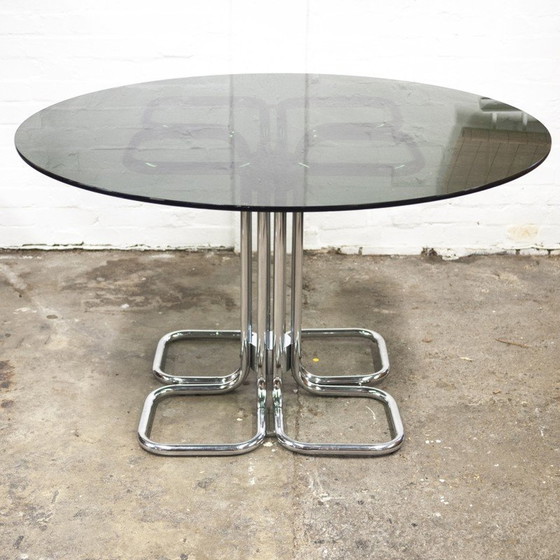 Image 1 of Italiaanse eettafel met gerookt glazen blad uit Mid Century, Giotto Stoppino, 1970