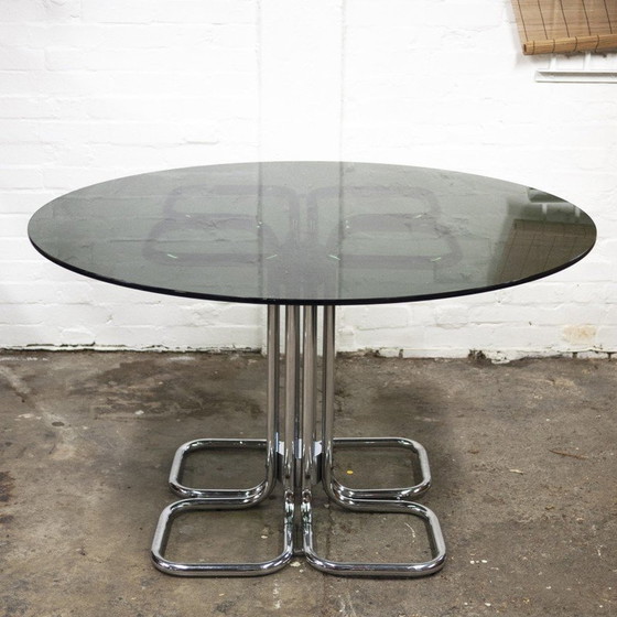 Image 1 of Italiaanse eettafel met gerookt glazen blad uit Mid Century, Giotto Stoppino, 1970