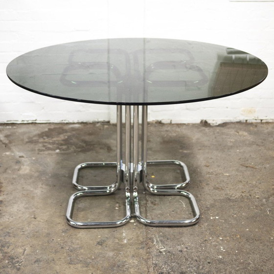 Image 1 of Italiaanse eettafel met gerookt glazen blad uit Mid Century, Giotto Stoppino, 1970