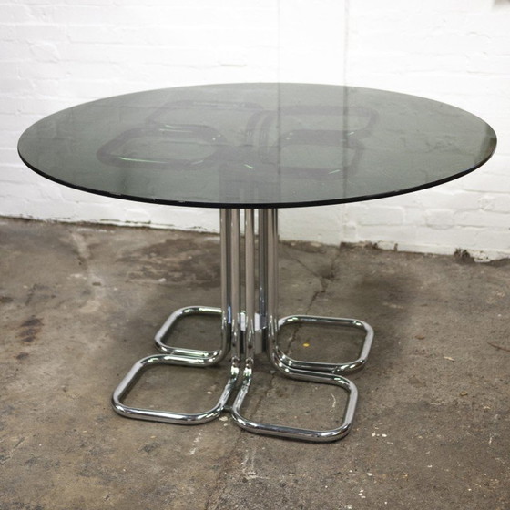 Image 1 of Italiaanse eettafel met gerookt glazen blad uit Mid Century, Giotto Stoppino, 1970