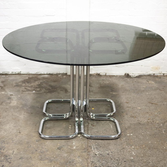 Image 1 of Italiaanse eettafel met gerookt glazen blad uit Mid Century, Giotto Stoppino, 1970