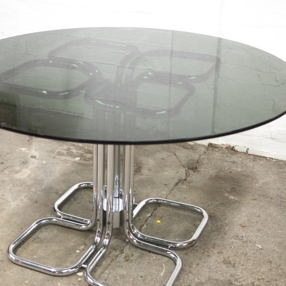 Image 1 of Italiaanse eettafel met gerookt glazen blad uit Mid Century, Giotto Stoppino, 1970