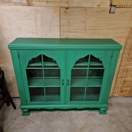 Image 1 of Groene Vintage Kast Vitrine